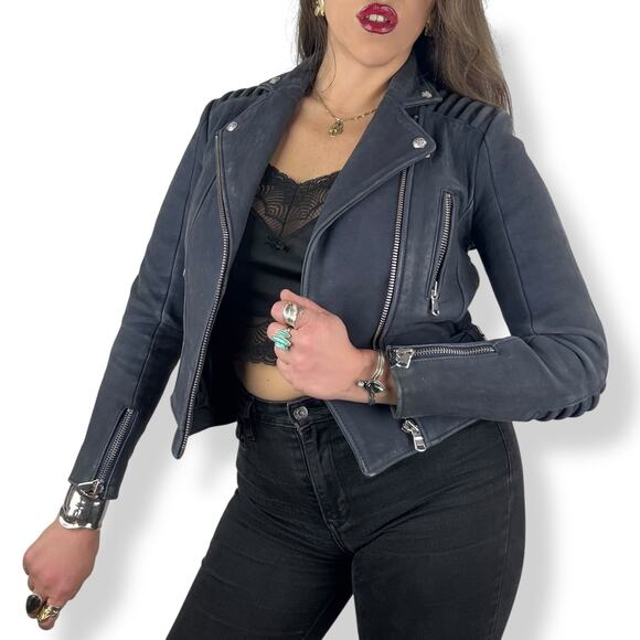 THE KOOPLES blue lamb leather motorcycle biker jacket - Picture 11 of 16